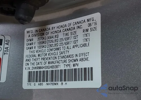 2016 Honda Cr-V Ex from USA, damaged, VIN 2HKRM4H5XGH693871